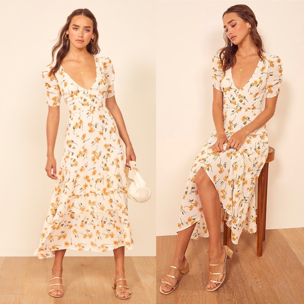 Reformation Cosa Limonada Floral Midi Dress